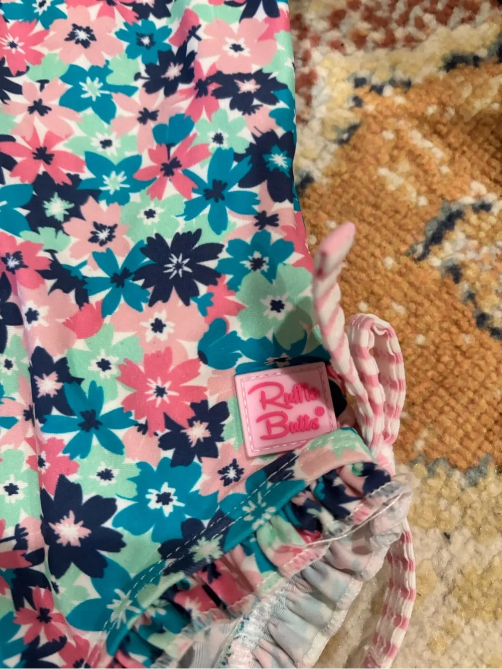Ruffle Butts Pink Teal Floral Long-Sleeve One-Piece Swimsuit